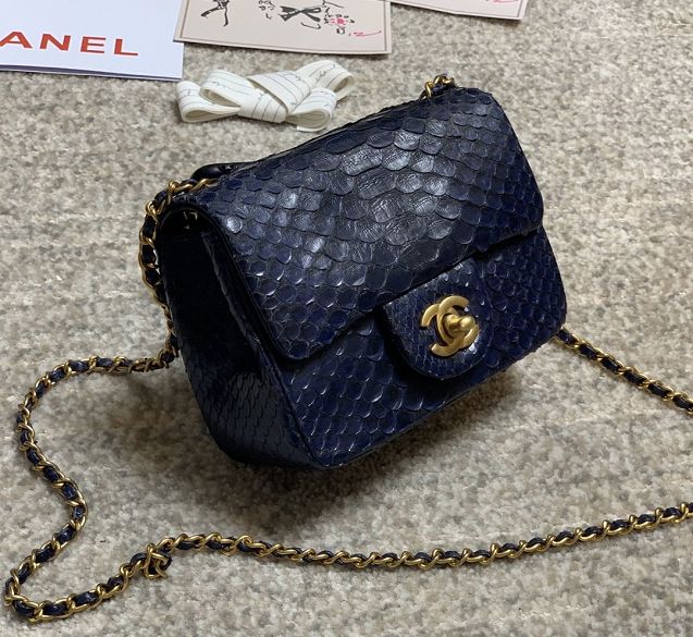 CC original python leather small flap bag AS1786 navy blue