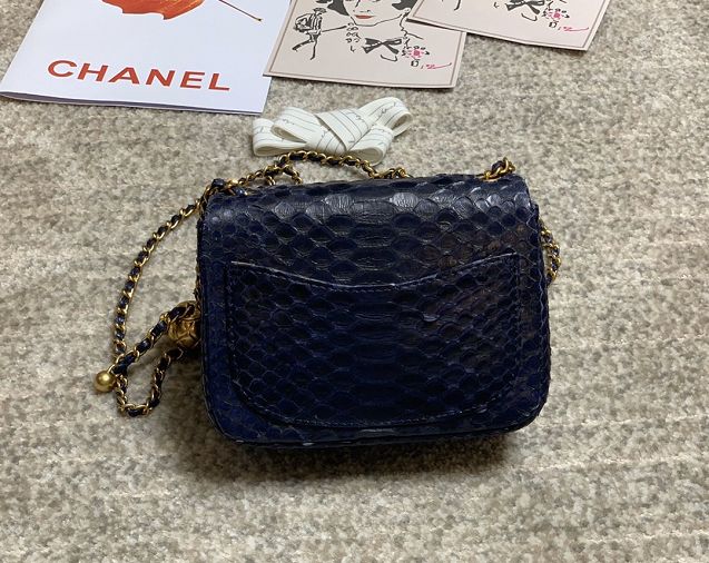 CC original python leather small flap bag AS1786 navy blue