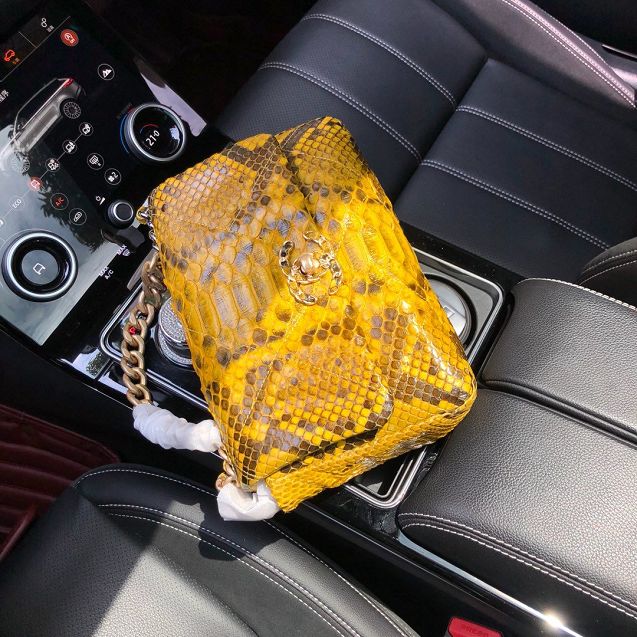 2020 CC original python leather 19 flap bag AS1160 yellow