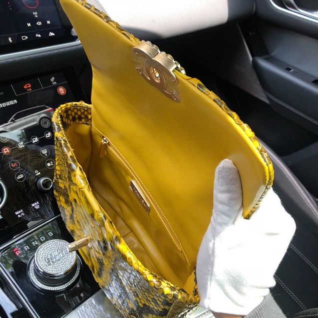 2020 CC original python leather 19 flap bag AS1160 yellow