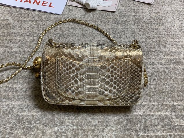 CC original python leather flap bag AS1787 gold