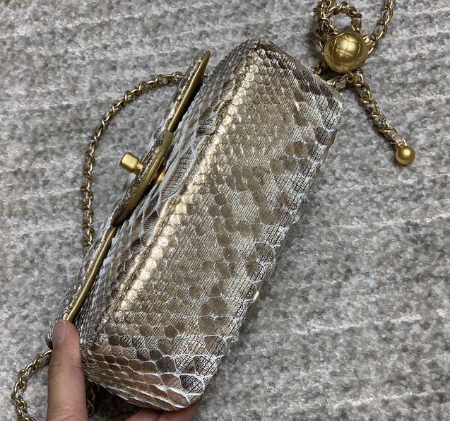 CC original python leather flap bag AS1787 gold