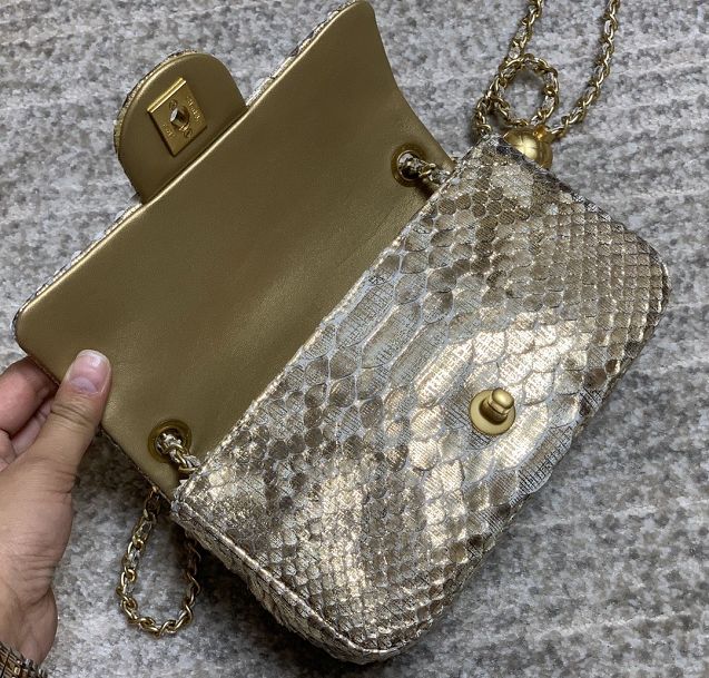 CC original python leather flap bag AS1787 gold