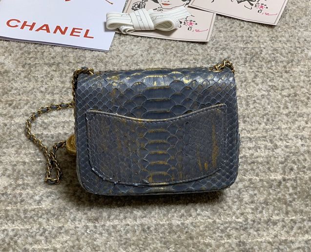 CC original python leather small flap bag AS1786 dark grey&gold