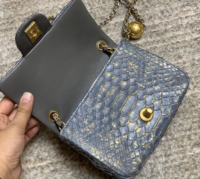 CC original python leather small flap bag AS1786 dark grey&gold