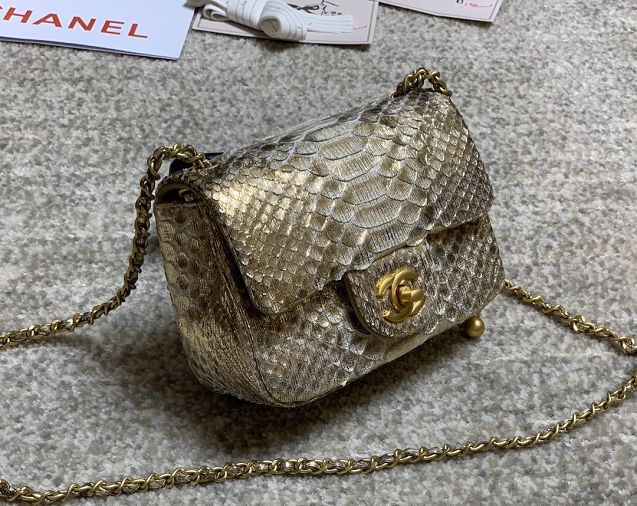 CC original python leather small flap bag AS1786 gold