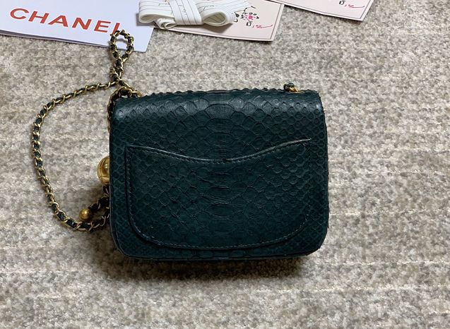 CC original python leather small flap bag AS1786 green