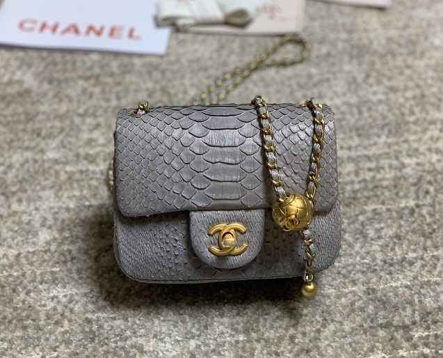 CC original python leather small flap bag AS1786 grey