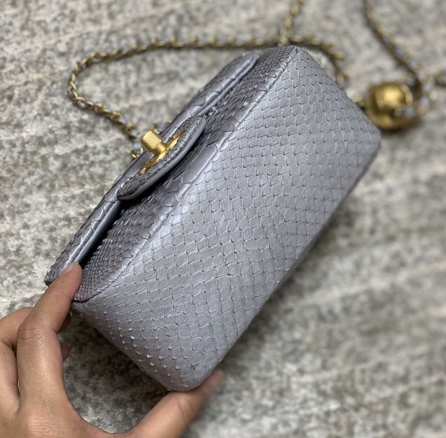 CC original python leather small flap bag AS1786 grey