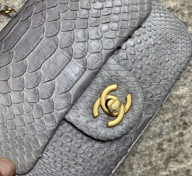 CC original python leather small flap bag AS1786 grey