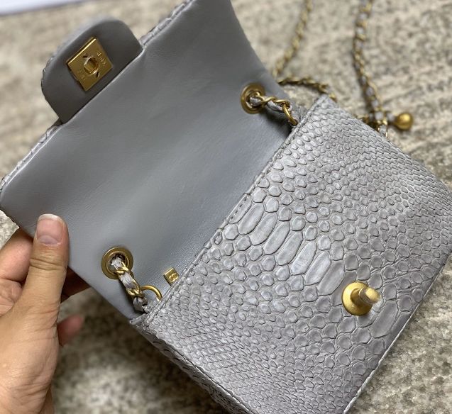 CC original python leather small flap bag AS1786 grey