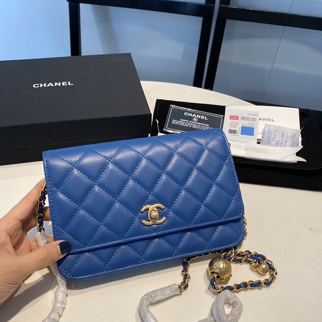 2020 CC original lambskin wallet on chain AP1450 blue