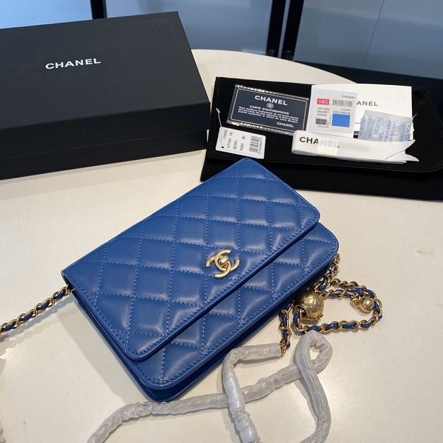 2020 CC original lambskin wallet on chain AP1450 blue