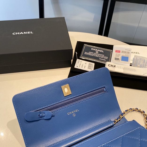 2020 CC original lambskin wallet on chain AP1450 blue