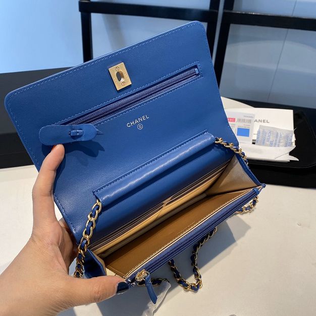 2020 CC original lambskin wallet on chain AP1450 blue