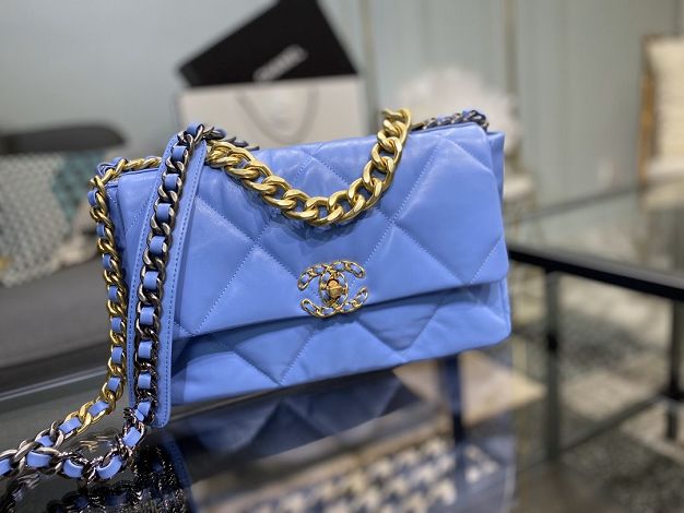 2020 CC original lambskin 19 large flap bag AS1161 blue