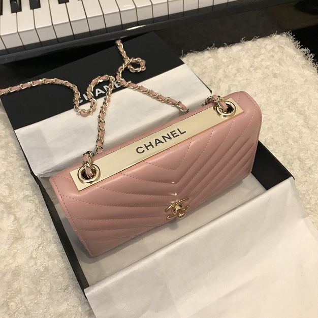 CC original lambskin wallet on chain 80982 light pink