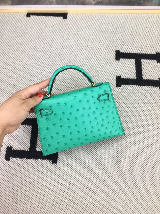 Hermes handmade genuine 100% ostrich leather kelly 19 bag K019 green