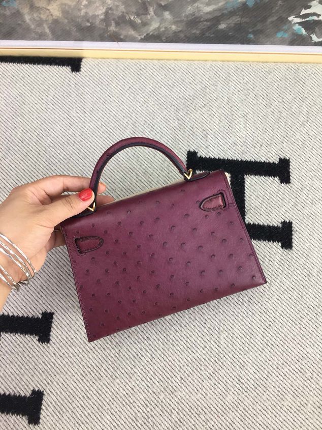 Hermes handmade genuine 100% ostrich leather kelly 19 bag K019 purple