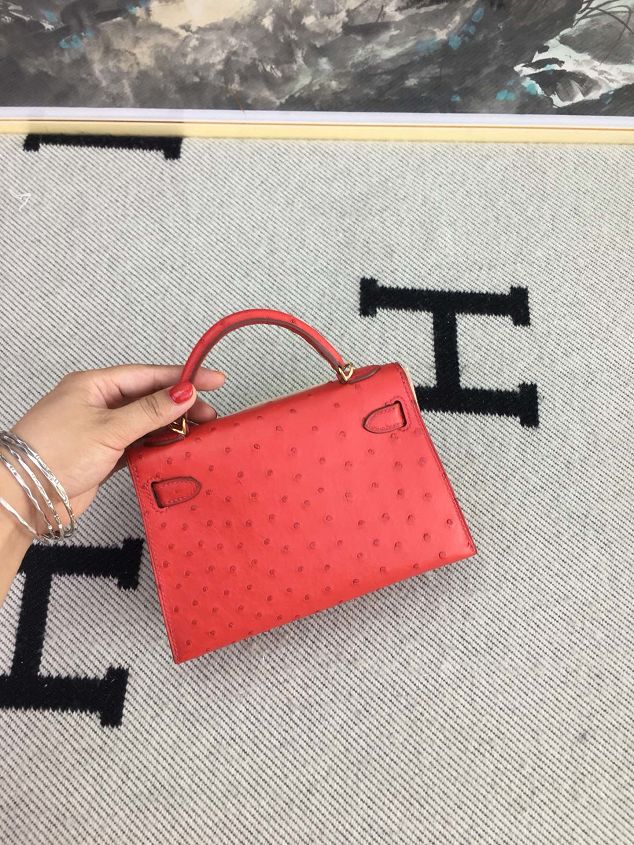 Hermes handmade genuine 100% ostrich leather kelly 19 bag K019 red