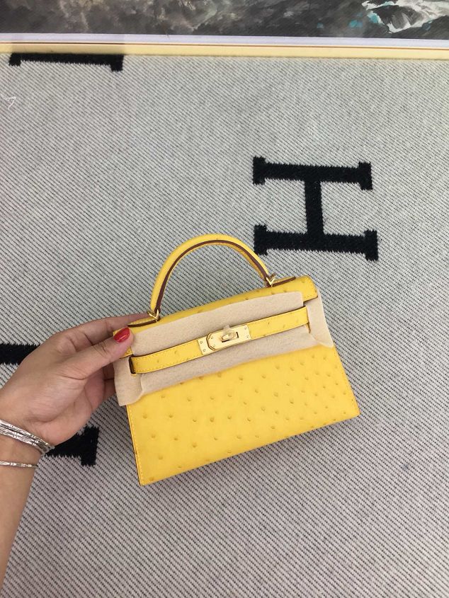 Hermes handmade genuine 100% ostrich leather kelly 19 bag K019 yellow