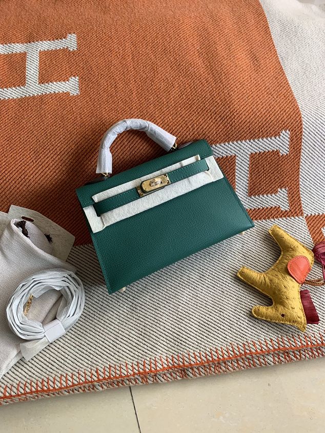 Hermes original epsom leather mini kelly 19 bag K0019 emerald