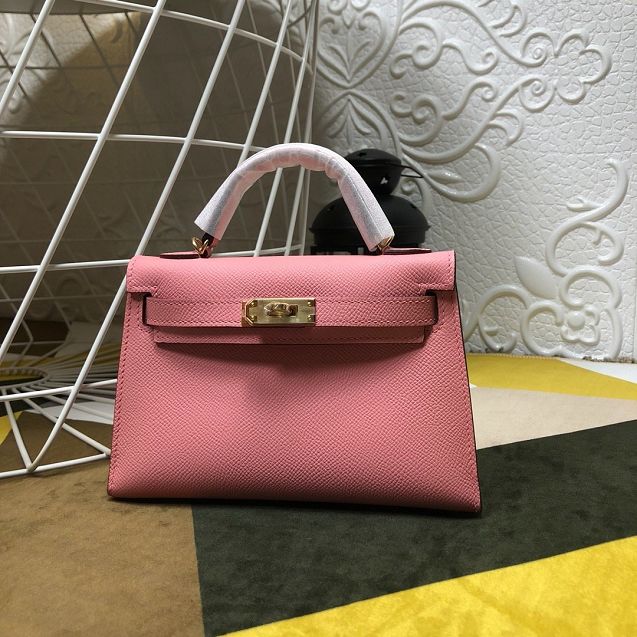 Hermes original epsom leather mini kelly 19 bag K0019 pink