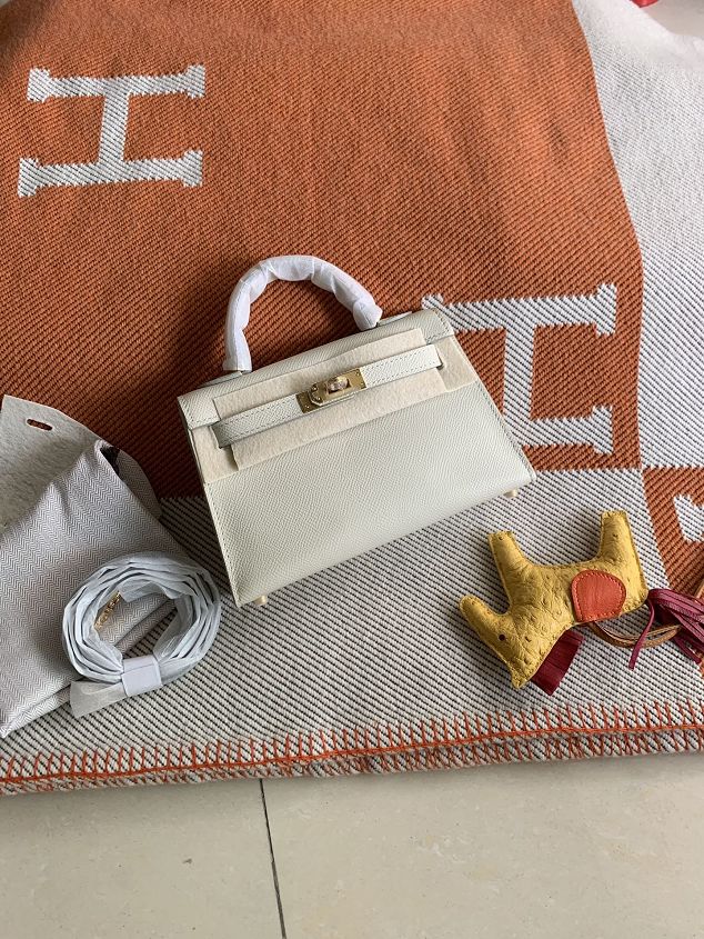 Hermes original epsom leather mini kelly 19 bag K0019 white