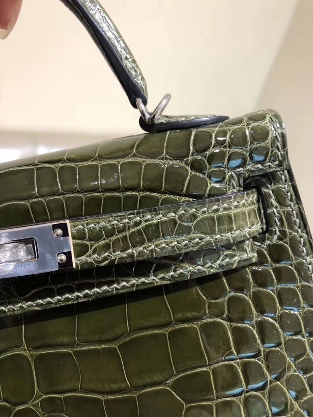 Top hermes 100% genuine crocodile leather mini kelly bag K0019 khaki