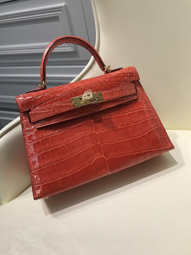 Top hermes 100% genuine crocodile leather mini kelly bag K0019 red