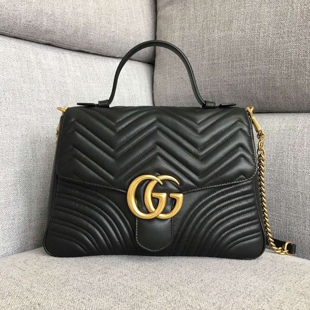 GG original calfskin marmont medium top handle bag 498109 black