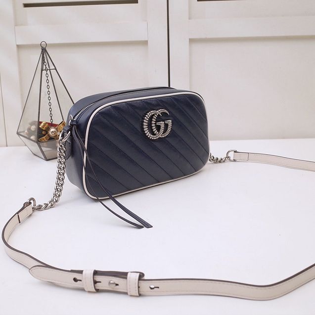 GG marmont original calfskin small shoulder bag 447632 navy blue