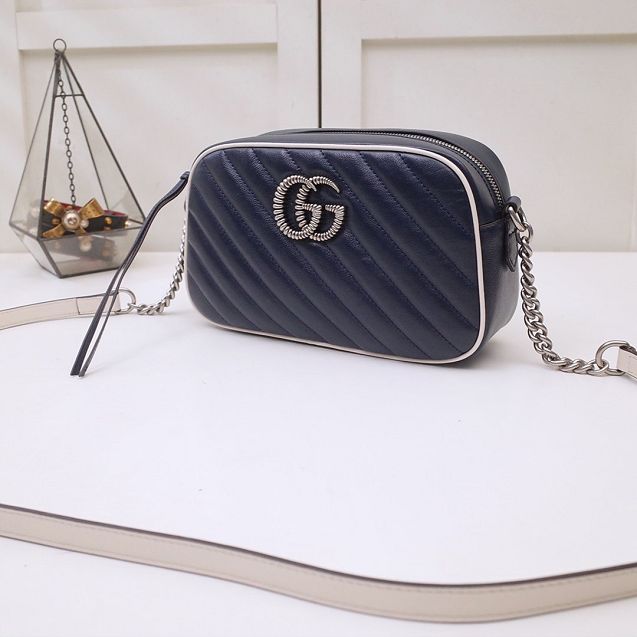 GG marmont original calfskin small shoulder bag 447632 navy blue