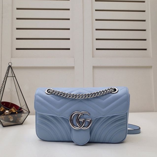 GG original calfskin marmont small shoulder bag 443497 light blue