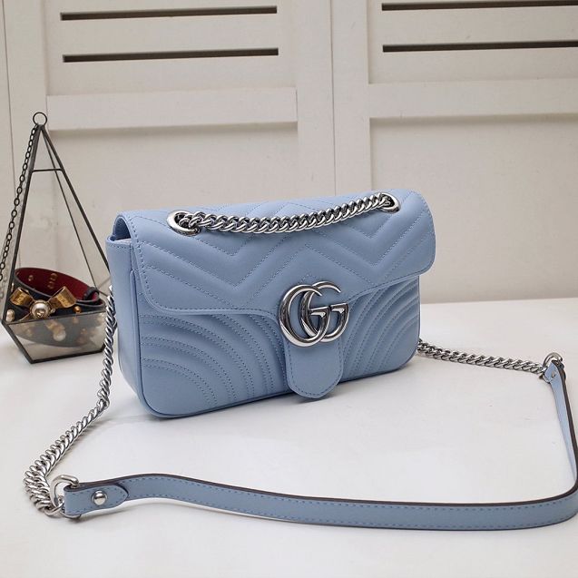 GG original calfskin marmont small shoulder bag 443497 light blue