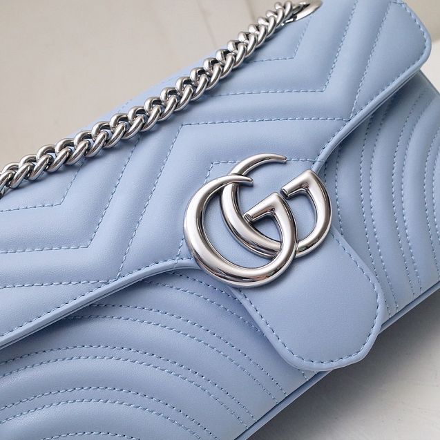 GG original calfskin marmont small shoulder bag 443497 light blue