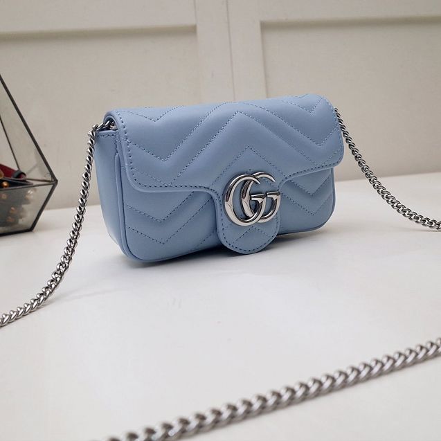 GG original calfskin marmont super mini bag 476433 light blue