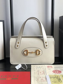 GG original calfskin horsebit 1955 small top handle bag 627323 white