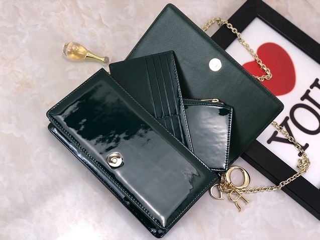 Lady dior original patent calfskin clutch S0204 dark green