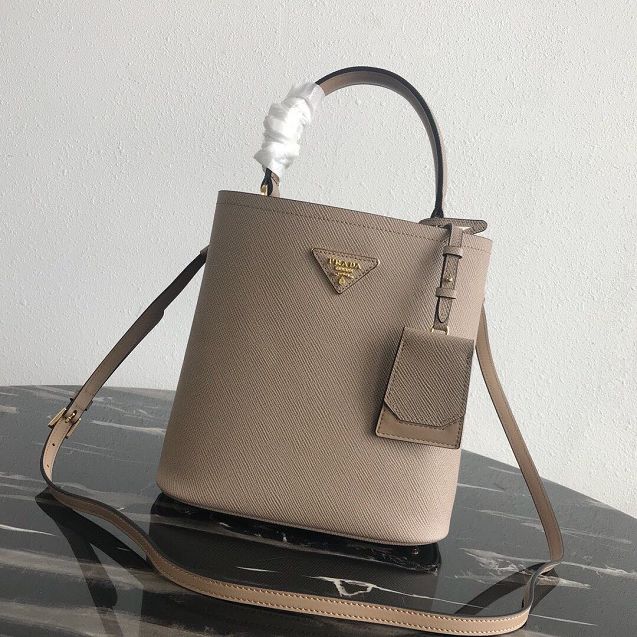 Prada original saffiano leather medium panier bag 1BA212 light grey