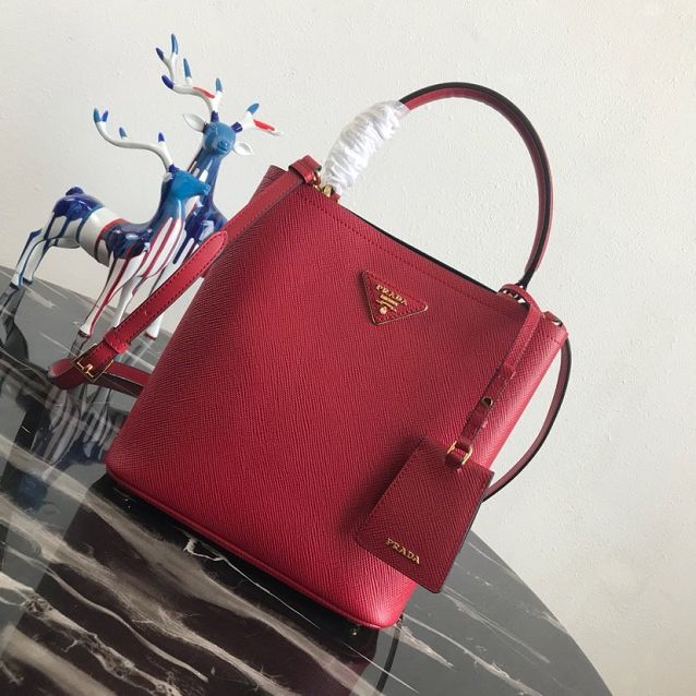 Prada original saffiano leather medium panier bag 1BA212 red