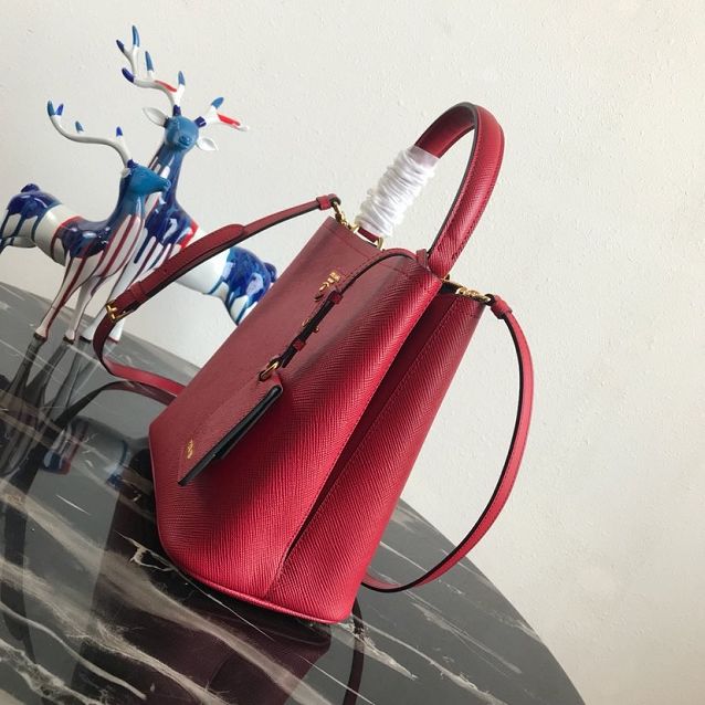 Prada original saffiano leather medium panier bag 1BA212 red