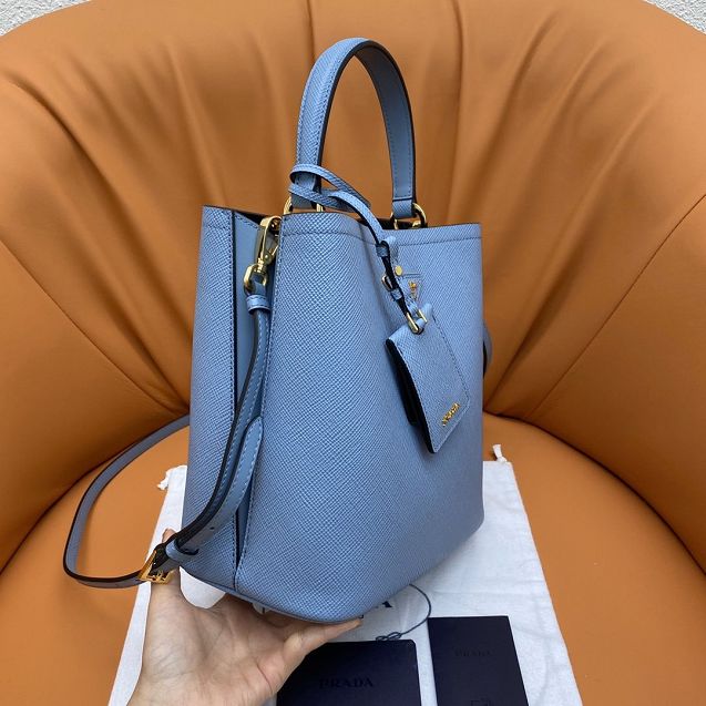 Prada original saffiano leather medium panier bag 1BA212 sky blue