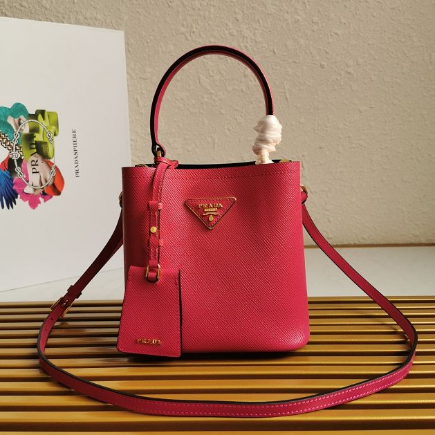 Prada original saffiano leather small panier bag 1BA217 rose red