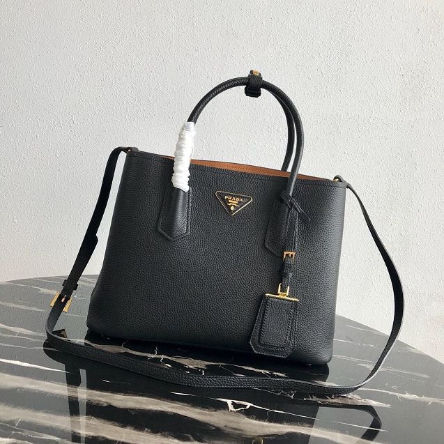 Prada original grained calfskin medium double bag 1BG2775 black&coffee