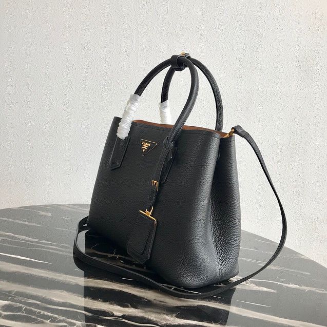 Prada original grained calfskin medium double bag 1BG2775 black&coffee