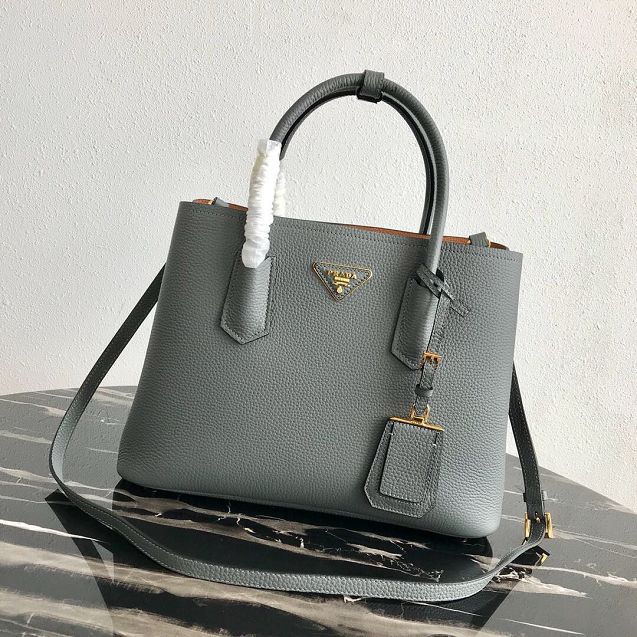 Prada original grained calfskin medium double bag 1BG2775 grey