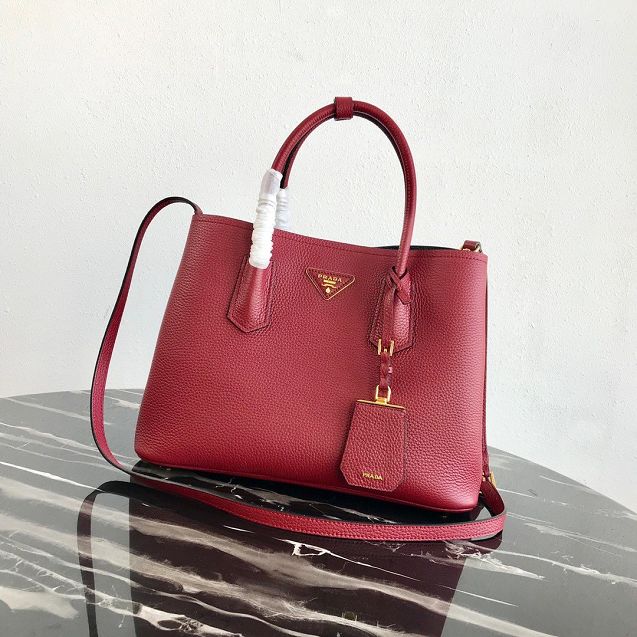 Prada original grained calfskin medium double bag 1BG2775 red