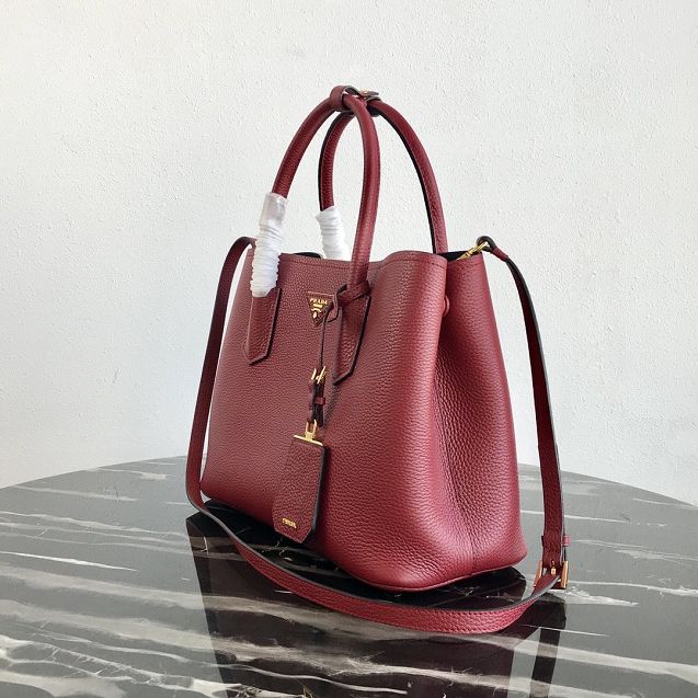 Prada original grained calfskin medium double bag 1BG2775 red