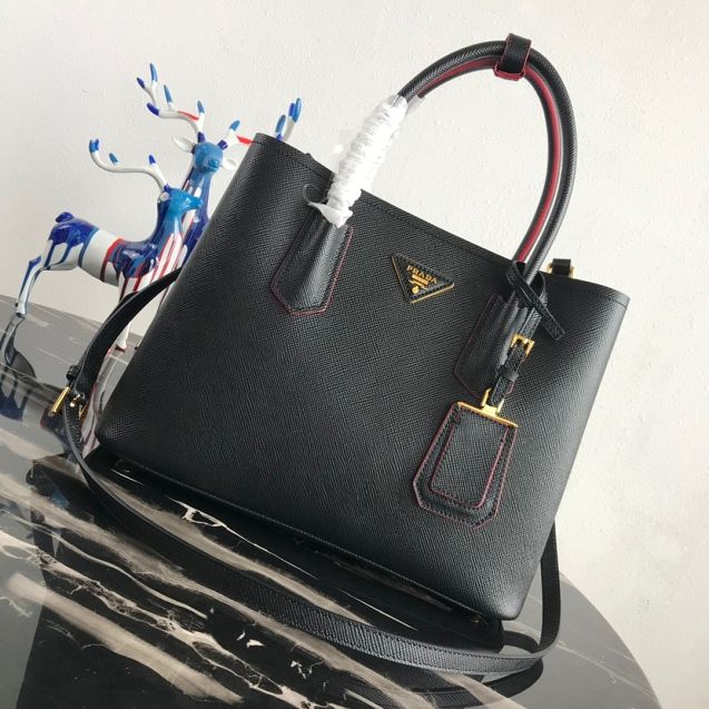 Prada original saffiano leather medium double bag 1BG2775 black